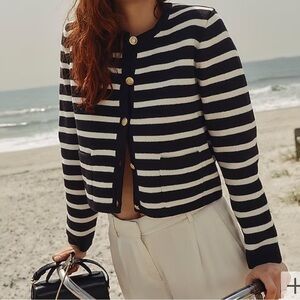 Jcrew striped sweater with gold buttons. Emilie sweater lady jacket in stripe